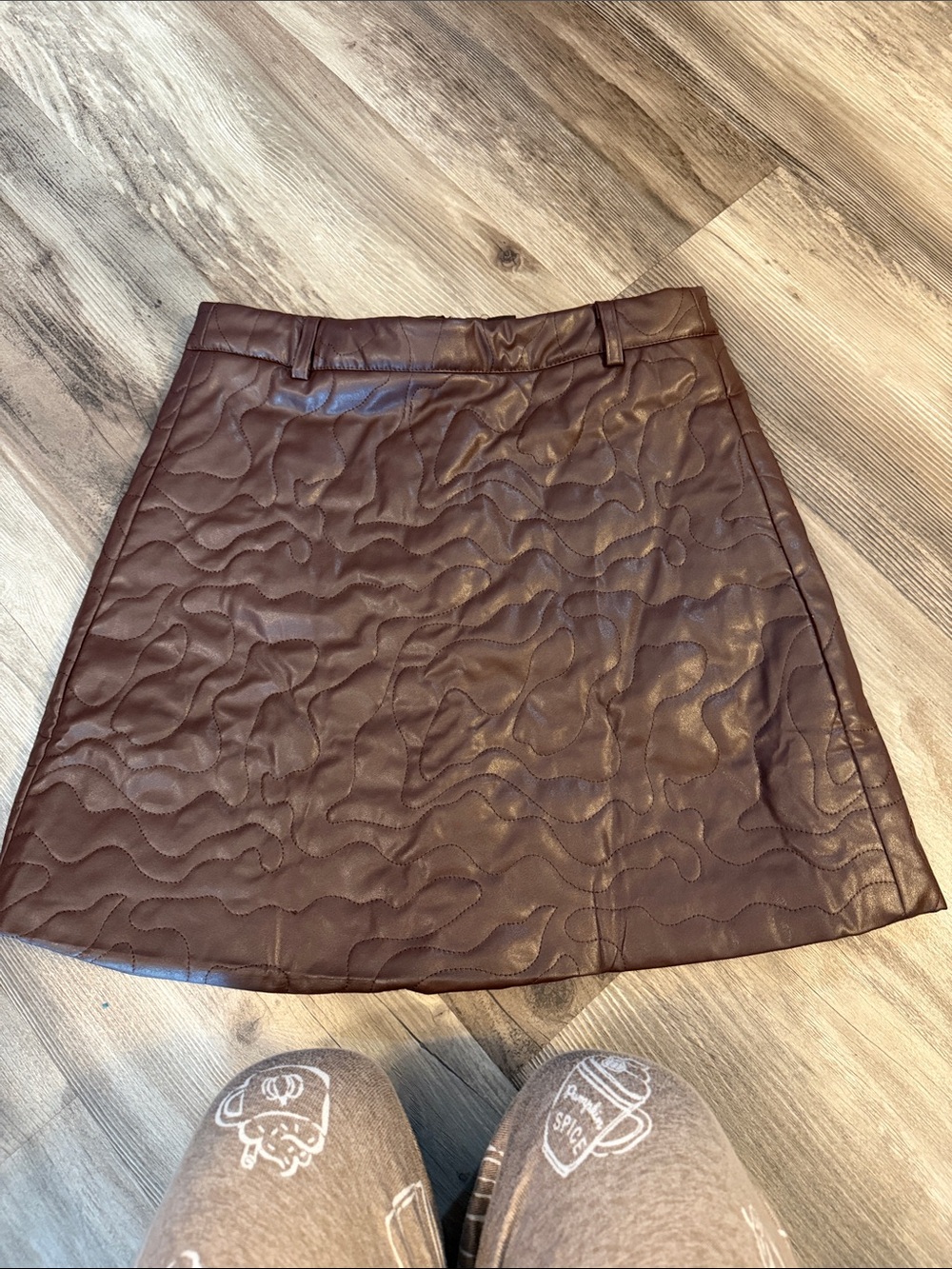 Cider Quilted Faux Leather Mini Skirt - Brown